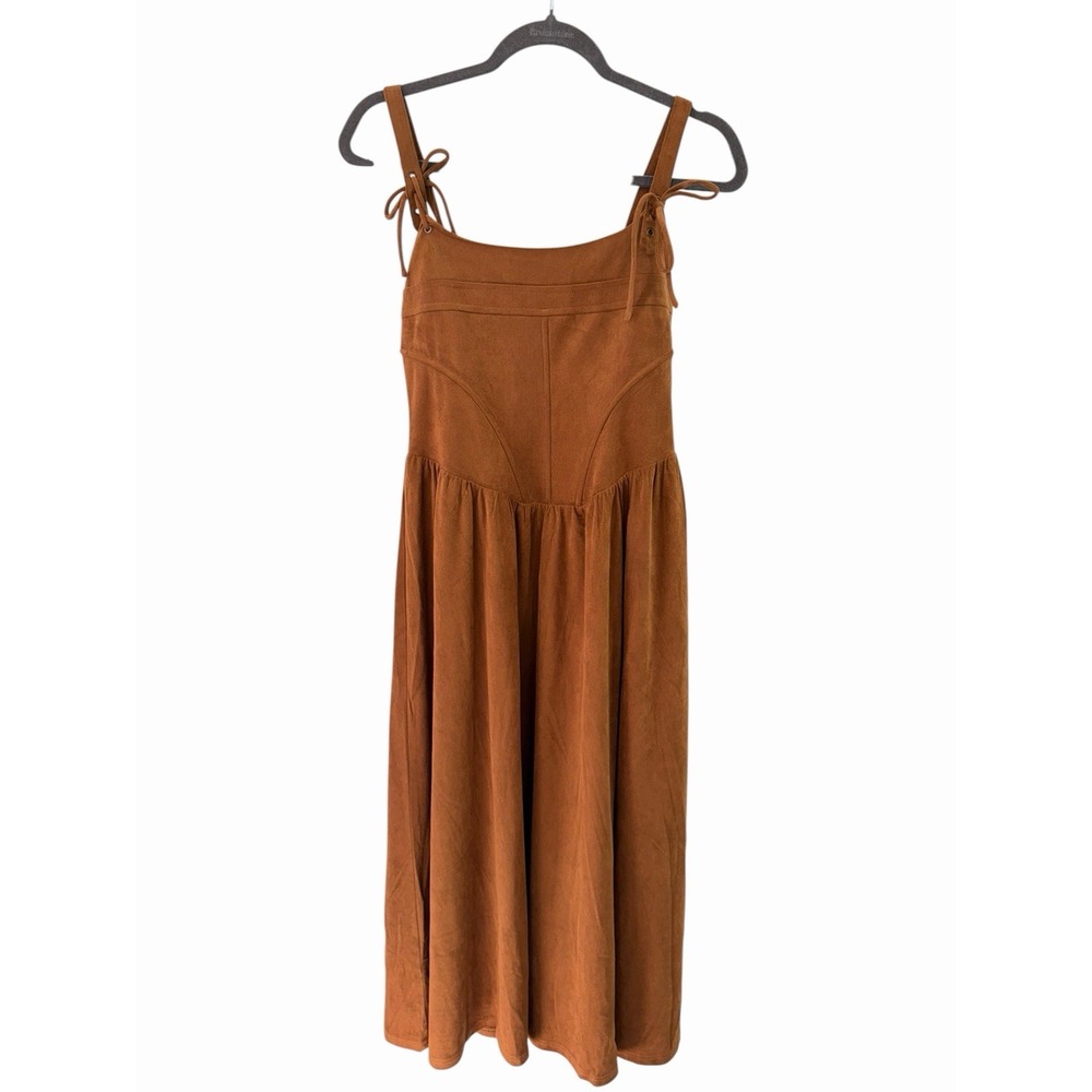 Moon River Women's M Brown Faux Suede Tiered Maxi Dress 70s Western - Picture 2 of 11